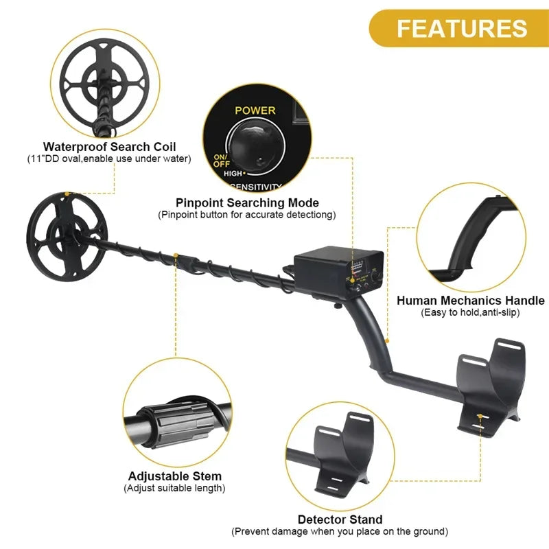 TC-200 Advanced Metal Detector – Adjustable Underground Gold & Metal Tracker with Waterproof Search Coil
