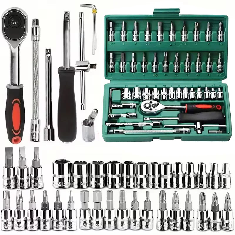 46-Piece 1/4" Drive Socket & Ratchet Wrench Set – Chrome Vanadium Steel with Carrying Case