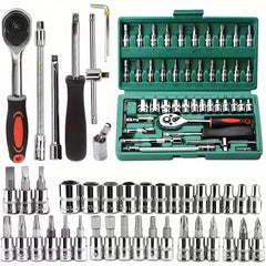 46-Piece 1/4" Drive Socket & Ratchet Wrench Set – Chrome Vanadium Steel with Carrying Case
