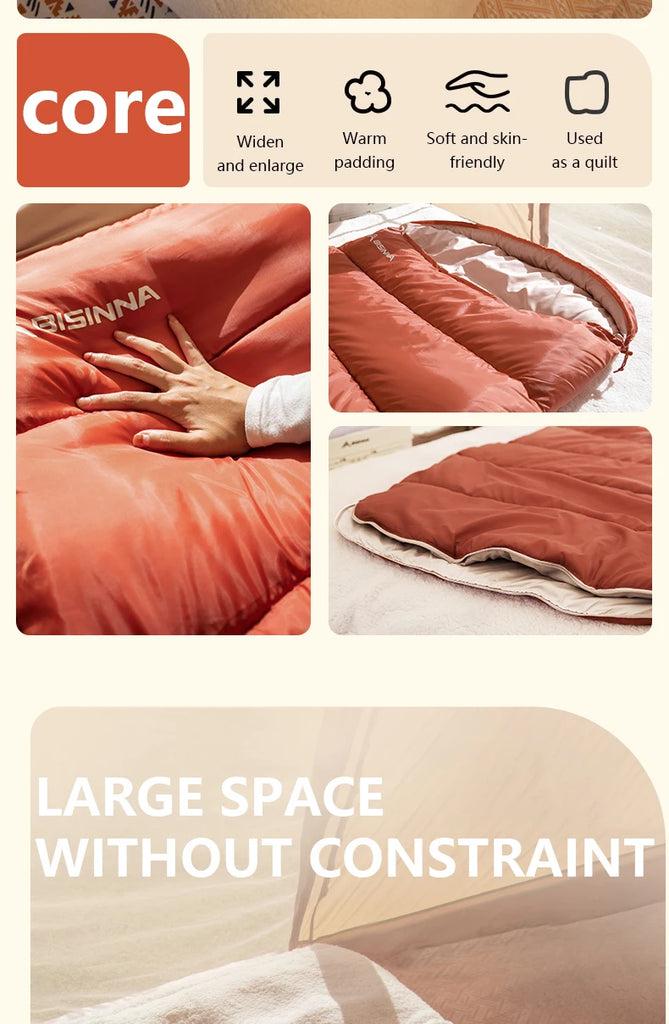 BISINNA 3-Season Large Camping Sleeping Bag – Lightweight, Expanded Design for Adults (Multiple Weights)