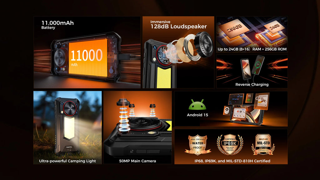 OUKITEL WP53 PRO Rugged Smartphone – 24GB+256GB, 11000mAh Battery, Android 15, 6.52" HD Display, 50MP Camera, NFC