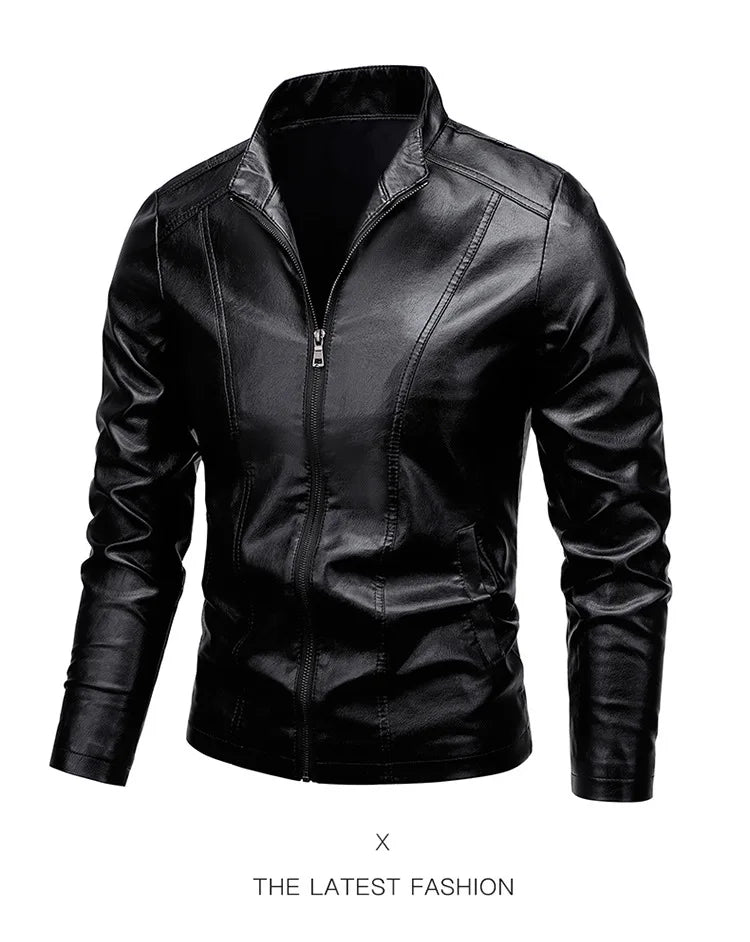 Men's PU Leather Stand Collar Motorcycle Jacket – Casual Windbreaker Biker Coat