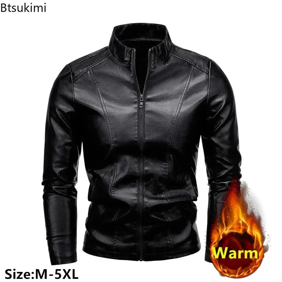 Men's PU Leather Stand Collar Motorcycle Jacket – Casual Windbreaker Biker Coat