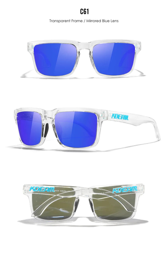 KDEAM Polarized Sunglasses – Unisex Square Frame UV400 Outdoor Eyewear (Red Mirror Lens, Model KD332)