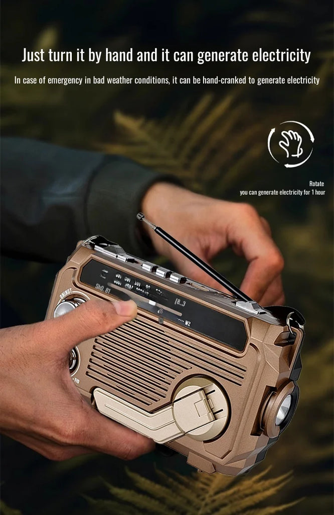 Hand Crank Emergency Weather Radio with Bluetooth – Solar/USB Rechargeable, Portable Power Bank