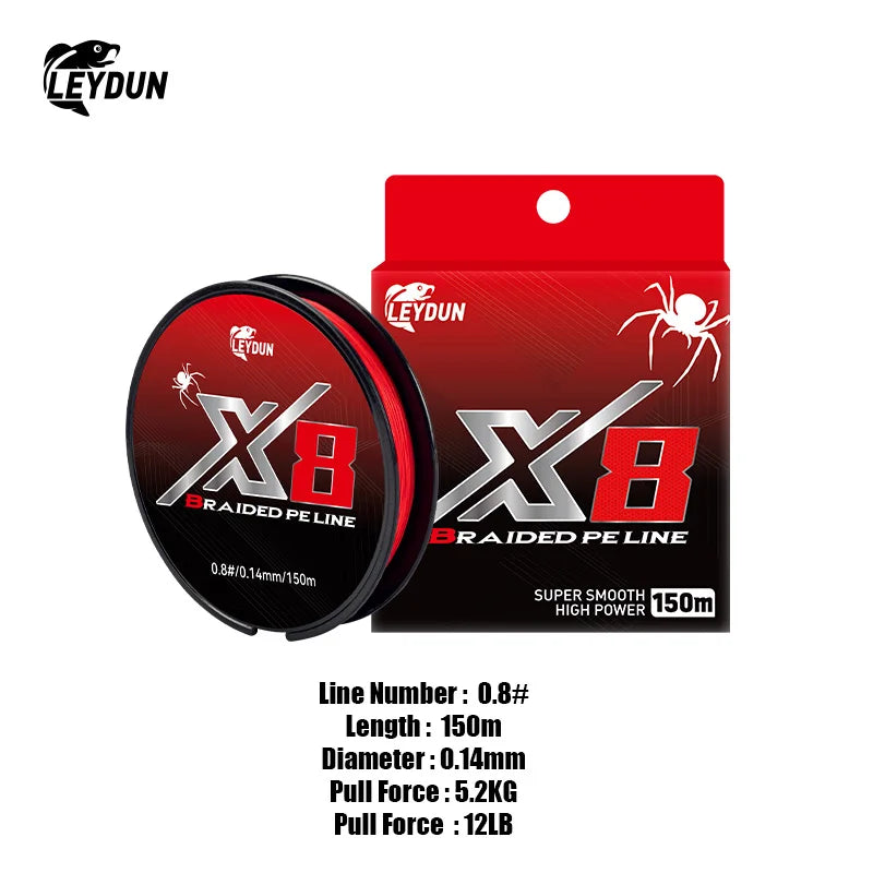 LEYDUN 8-Strand Braided Red Fishing Line 150m β Strong, Smooth, and Fade-Resistant Multifilament PE Line