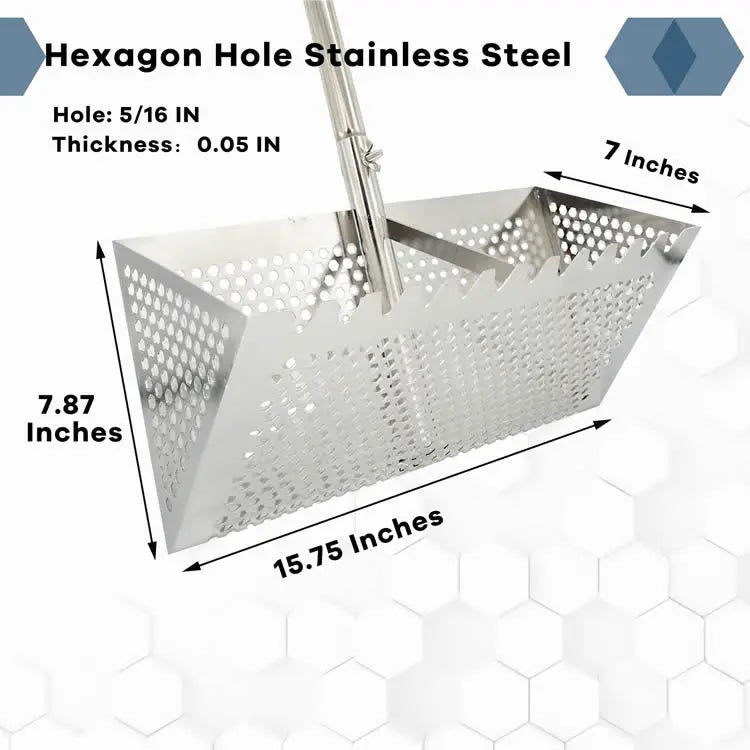 Premium Stainless Steel Sand Flea Rake & Beach Sand Scoop – 16" Wide, Anti-Rust, Ergonomic Design for Treasure Hunting & Metal Detecting