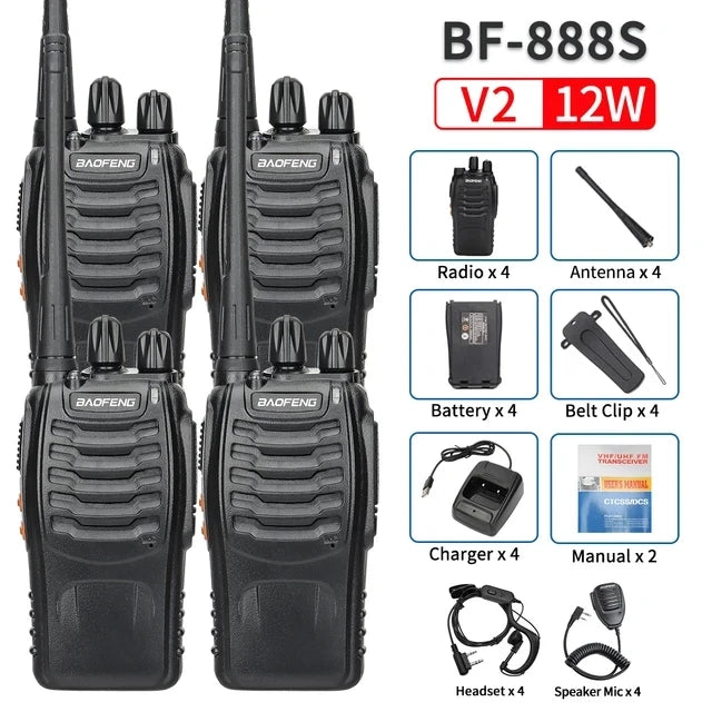 2 or 4 Pack Baofeng BF-888S V2 UHF Long-Range Walkie Talkies – 16-Channel Portable Two-Way Radios (400–470MHz, 5–10W, High-Capacity Battery)