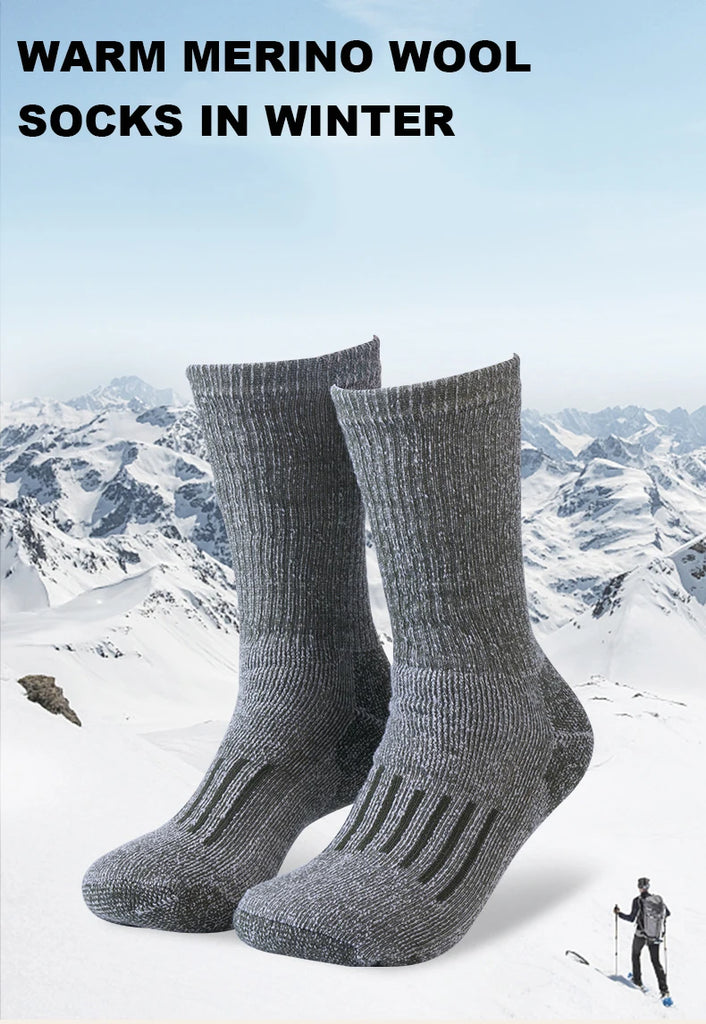 Men’s Merino Wool Thermal Socks – Thickened Winter Hiking & Mountaineering Socks | Breathable, Cushioned, Odor-Resistant
