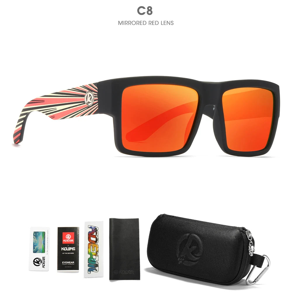 KDEAM All-Black Polarized Sunglasses – Unisex Square Frame | UV400 Protection for Fishing, Driving & Outdoor Adventure