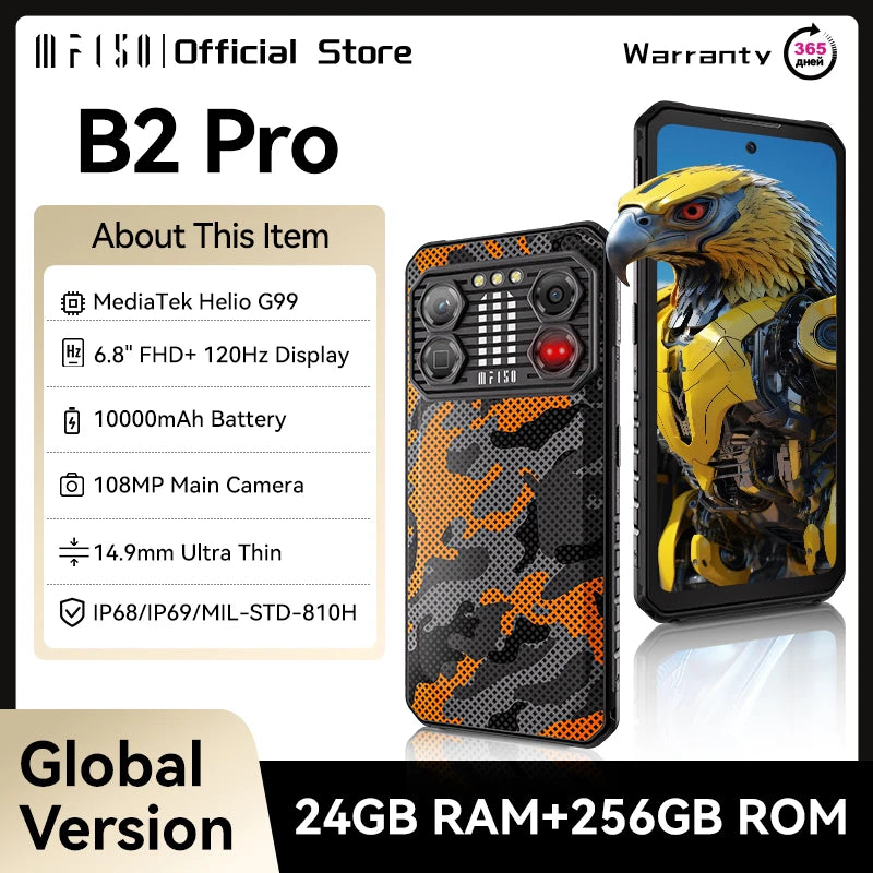 IIIF150 B2 Pro Rugged Smartphone – 6.8" FHD+ 120Hz | 24GB RAM (12+12) | 256GB ROM | 108MP Camera | 10000mAh Battery | Helio G99 | Android | IP68/IP69K | MIL-STD-810G