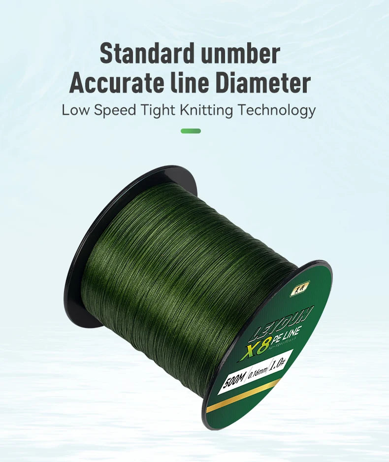 LEYDUN 500m 8-Strand Braided PE Fishing Line – Ultra Strong, Smooth & Durable Multifilament Line