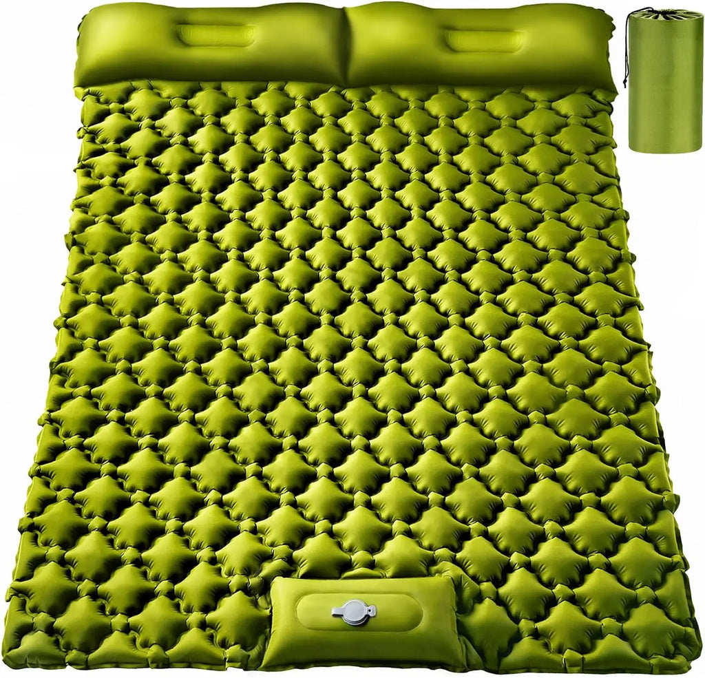 Double Camping Air Mattress with Built-In Pillows – Ultralight Inflatable Sleeping Pad for 2 – Waterproof, Compact & Durable