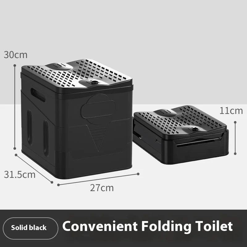 Portable Folding Travel Toilet – Anti-Odor Emergency Potty for Car, Camping, and Outdoor Use (Black/Grey)