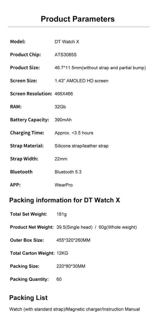 OPPO Watch X Smartwatch – 1.43" AMOLED Display, 4GB MP4/MP3 Player, Bluetooth 5.3, Multi-Sport & Health Tracking, IP68 Waterproof