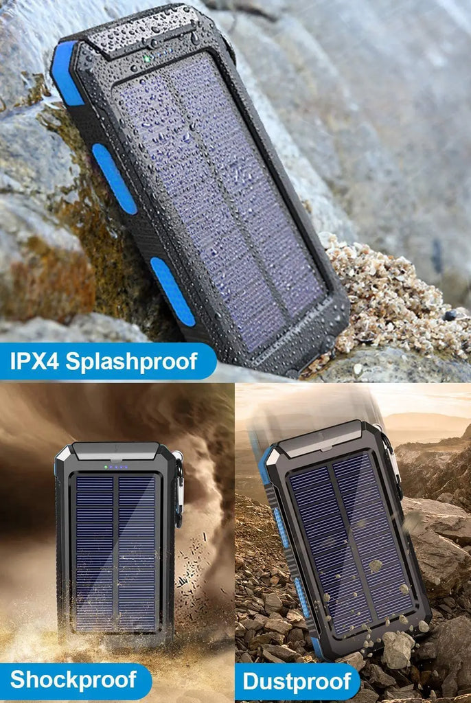 Solar Power Bank – Waterproof, Fast Charging, High-Capacity Powerbank with SOS & LED Light for Outdoor Survival