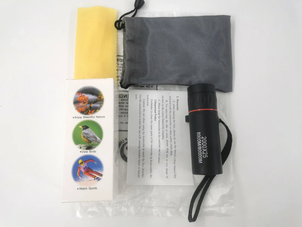 2000x25 HD Monocular Telescope with Phone Holder – Portable, Waterproof, and High-Powered for Hunting, Camping & Birdwatching