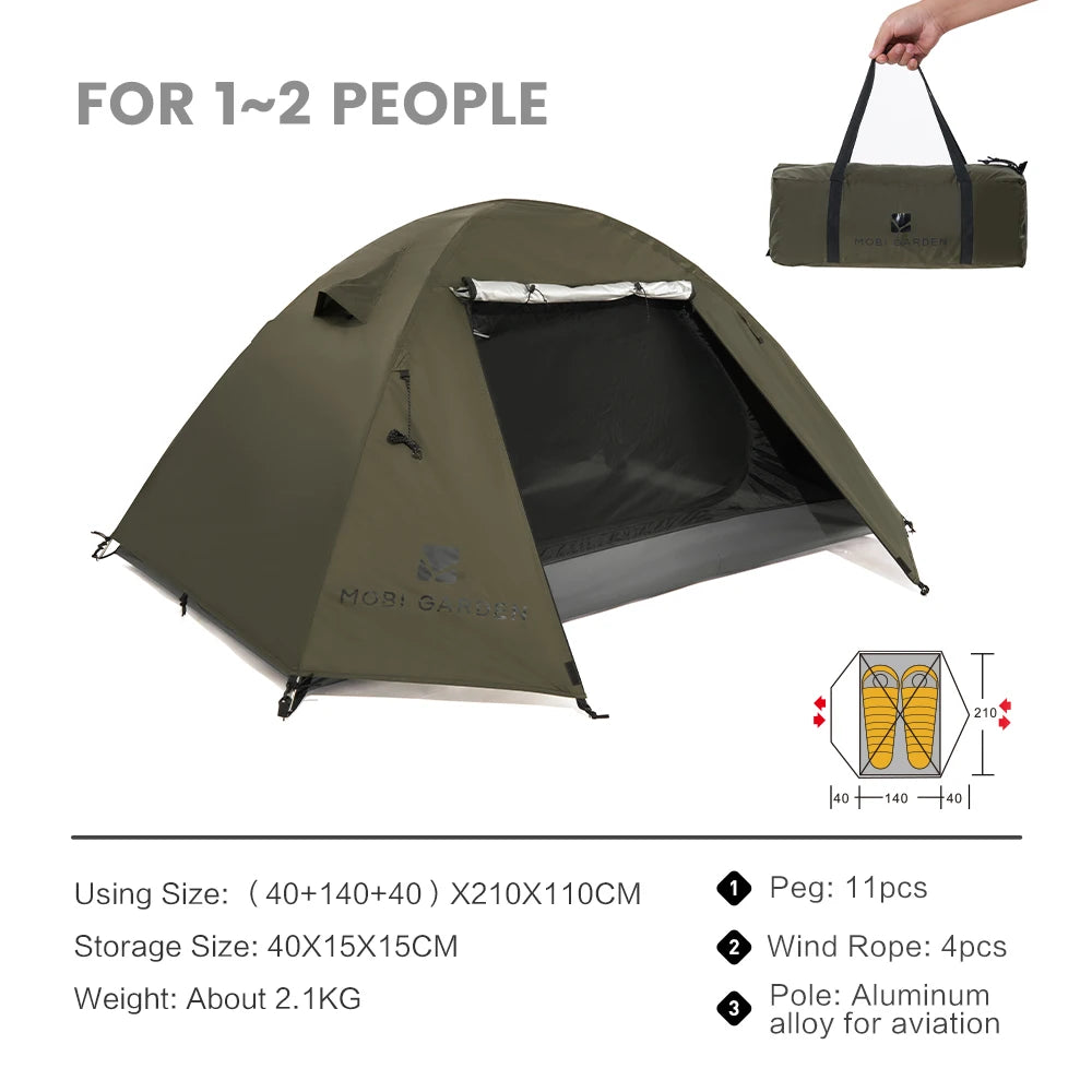 Mobi Garden 3–4 Person Waterproof Camping Tent – Double-Layer, UV & Rain Protection, Lightweight Trekking Shelter