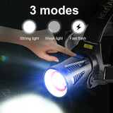 Ultra-Bright XHP360 LED Rechargeable Headlamp – 55,000,000 Lumens | 5000M Long-Range Beam | USB-C Powered thumbnail 4
