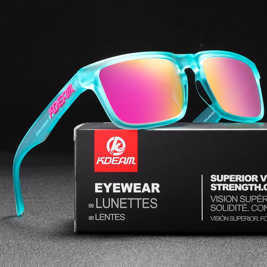 KDEAM Polarized Sunglasses – Unisex Square Frame UV400 Outdoor Eyewear (Red Mirror Lens, Model KD332)