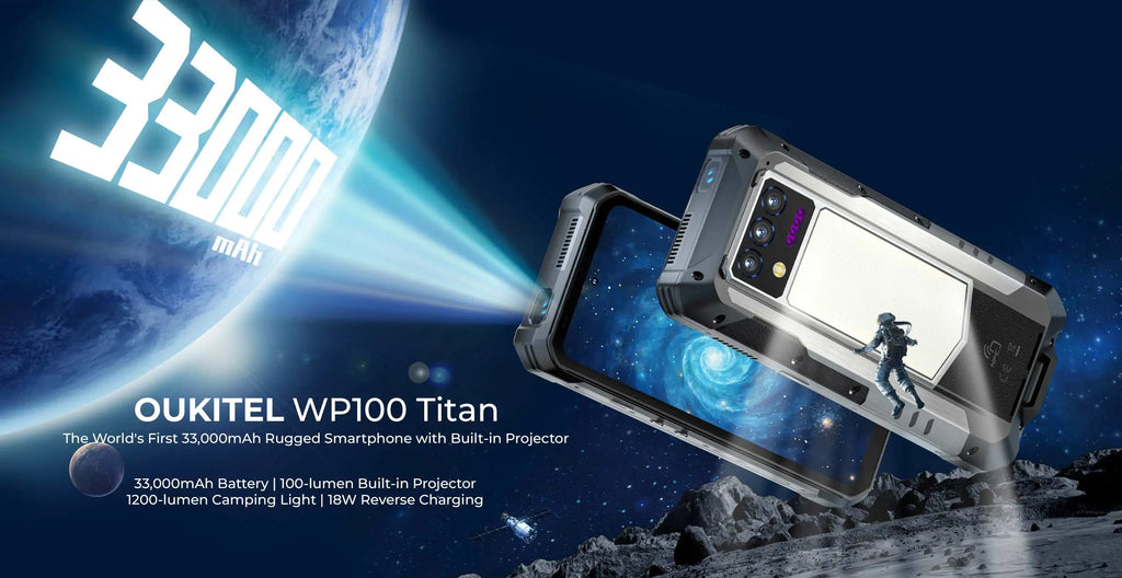 OUKITEL WP100 Titan Rugged Smartphone β 33,000mAh Battery, 200MP Camera, Built-in Projector, 66W Fast Charging, IP68 Waterproof