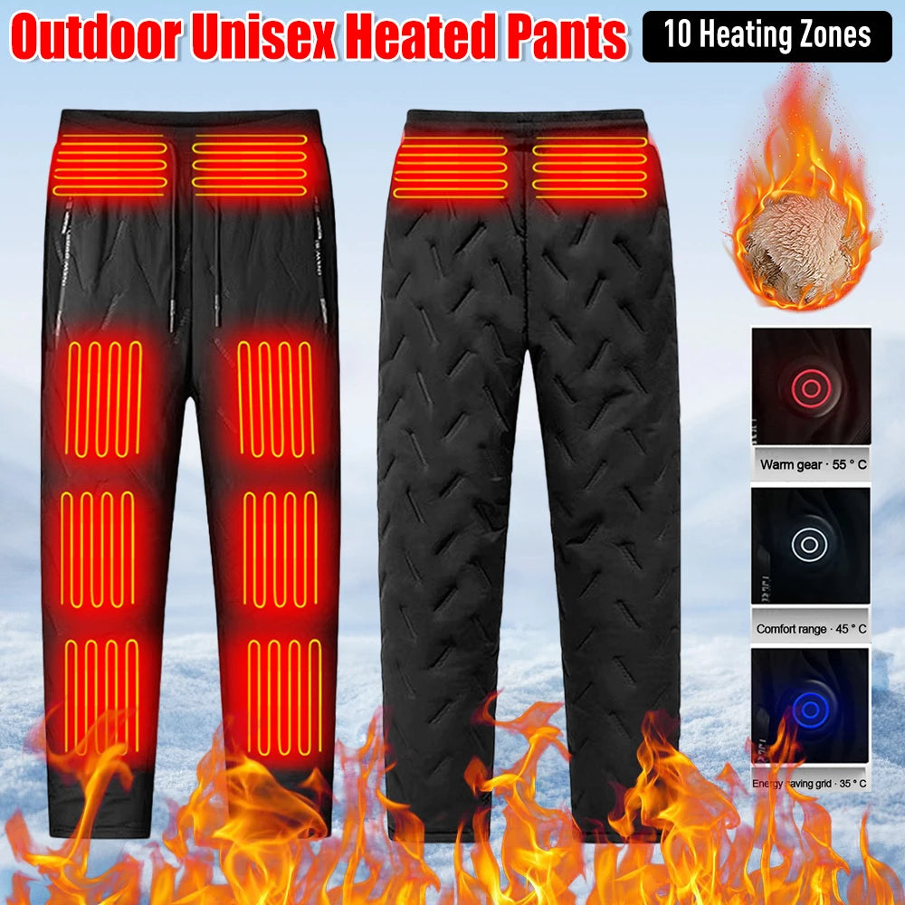 Unisex Heated Pants with 10 Heating Zones | USB Electric Thermal Trousers for Winter Outdoor Sports | Waterproof & Adjustable