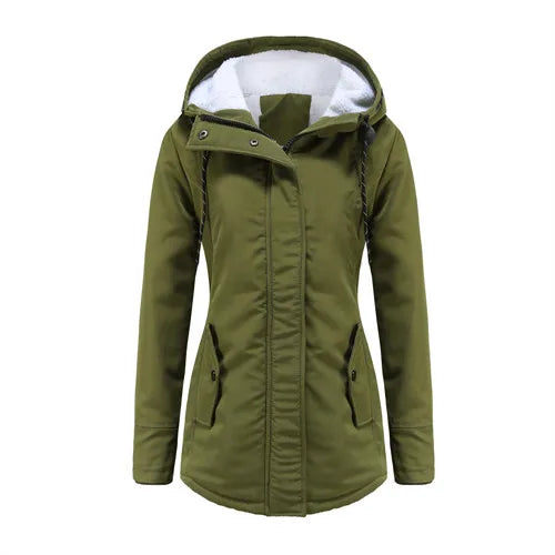 Women's Warm Hooded Parka – Thick Plush Mid-Length Winter Coat (S–5XL)