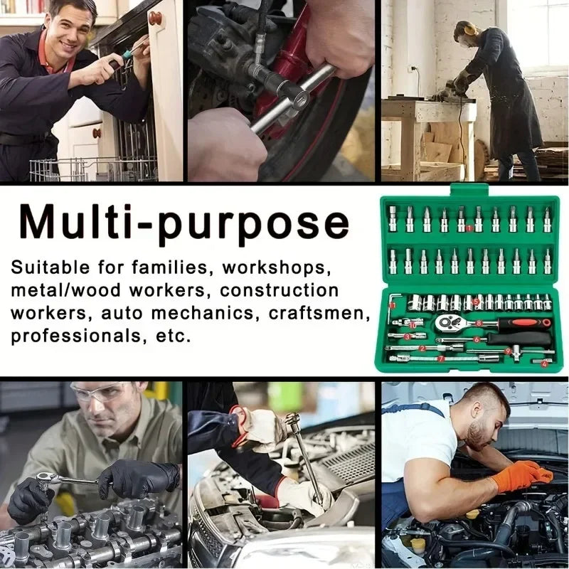 46-Piece 1/4" Drive Socket & Ratchet Wrench Set – Chrome Vanadium Steel with Carrying Case