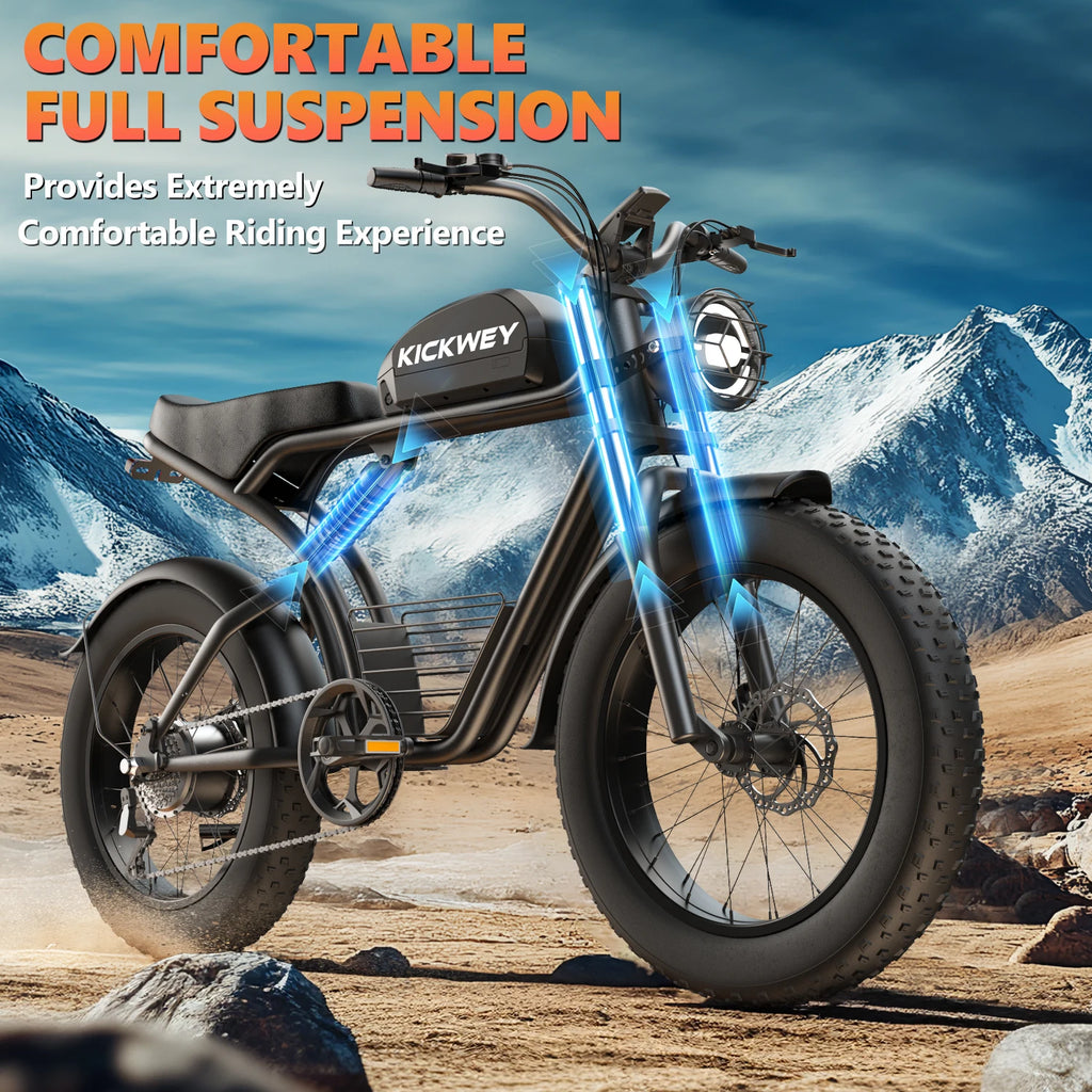 Kickwey K7 1500W Fat Tire Electric Bike – 48V 23Ah Lithium, 46km/h Mountain E-Bike for Adults
