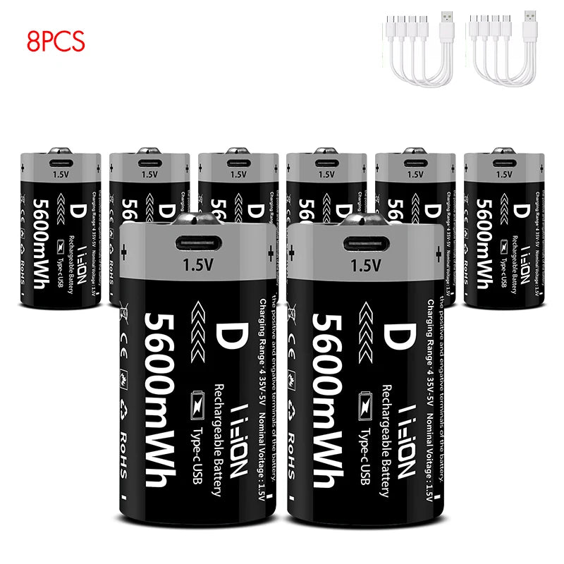 MATOV USB Rechargeable D Size Battery – 1.5V 5600mWh LR20 Lithium-ion D-Cell (2 or 4 Pack)