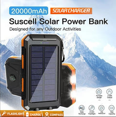 Solar Power Bank – Waterproof, Fast Charging, High-Capacity Powerbank with SOS & LED Light for Outdoor Survival