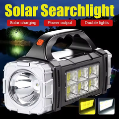 Powerful LED Flashlight – USB + Solar Rechargeable Camping Torch & Power Bank