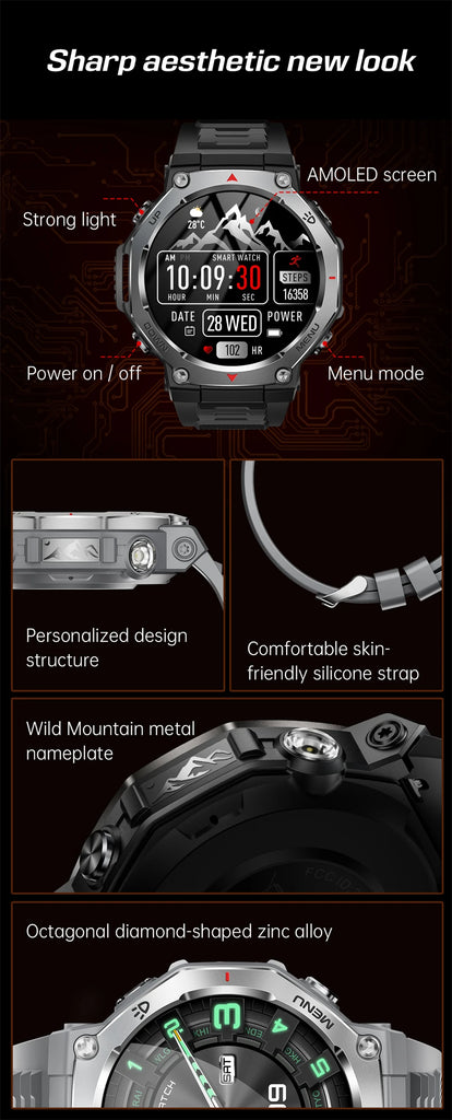 LIGE 2025 KT85 Outdoor Smartwatch – 1.43" AMOLED Display, Long Battery Life, Fitness & Health Tracker for Men