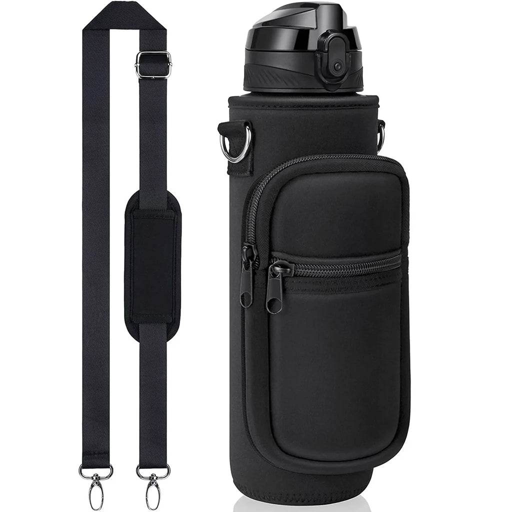 32 oz Motivational Water Bottle with Sleeve – Leakproof BPA-Free Bottle with Straw, Time Marker & Adjustable Strap Carrier (1L)