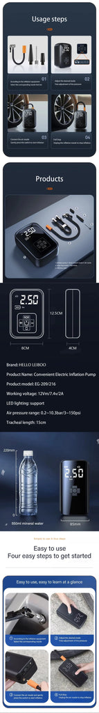 LEIBOO Dual-Mode Electric Air Pump β Wired/Wireless Car Tire Inflator for Auto, Bike, Motorcycle, Boat & Sports Balls