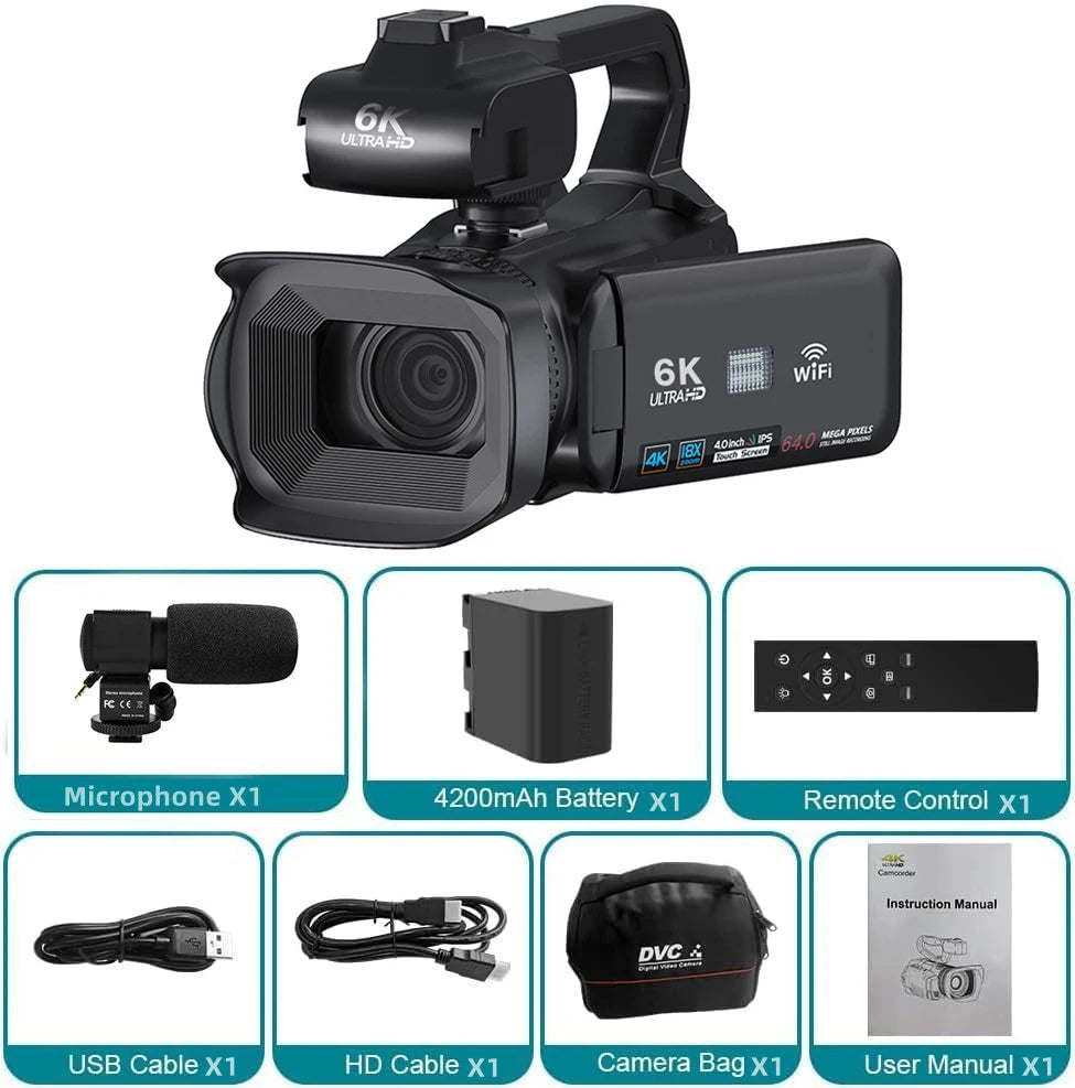 KOMERY 6K Ultra HD Professional Camcorder – 64MP YouTube & Streaming Camera