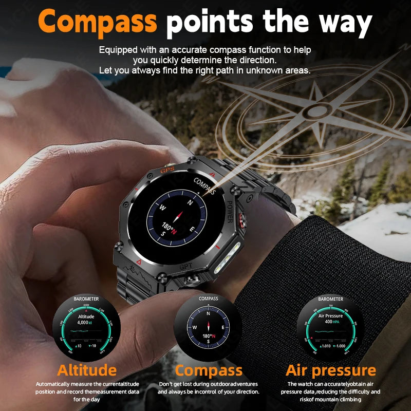 LIGE 2025 GPS Smartwatch for Men β Outdoor Sport Watch with AI Assistant, Compass, Altimeter, Barometer, and 3ATM Waterproof Protection