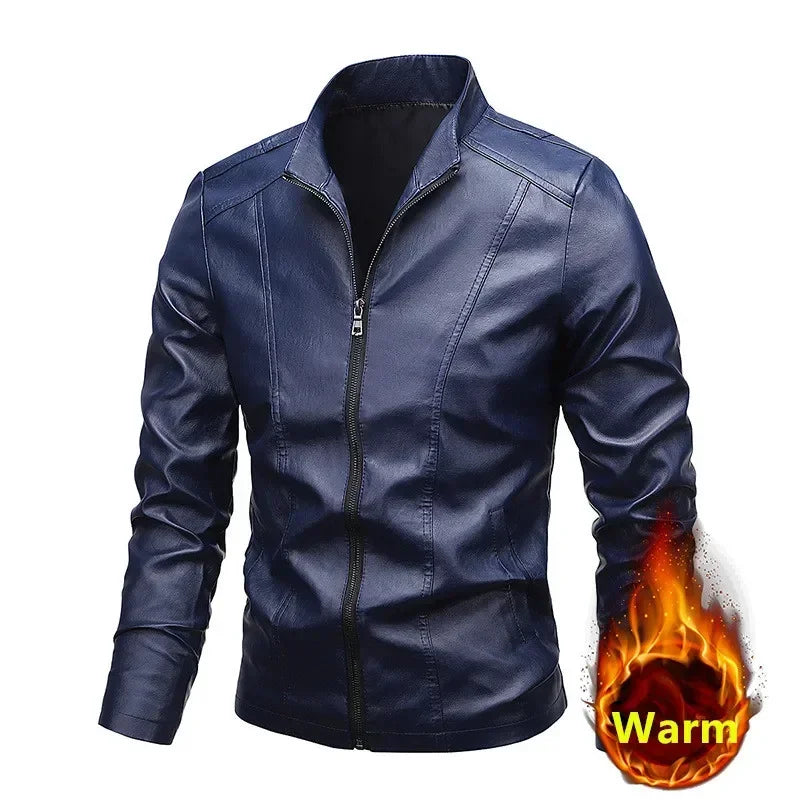 Men's PU Leather Stand Collar Motorcycle Jacket – Casual Windbreaker Biker Coat