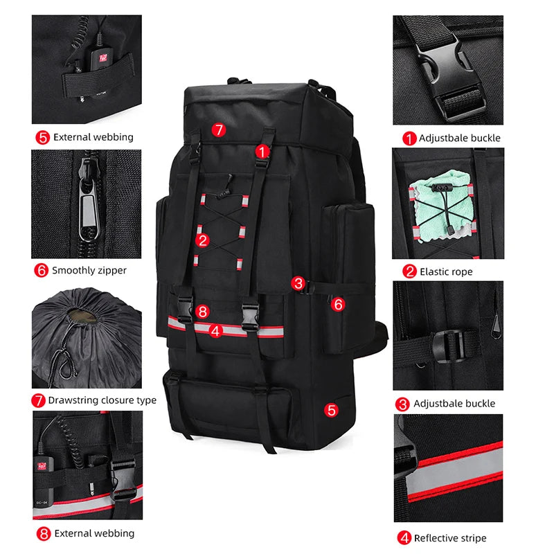 130L Waterproof Hiking Backpack – Heavy-Duty Outdoor Rucksack with Reflective Safety Strips & Molle System