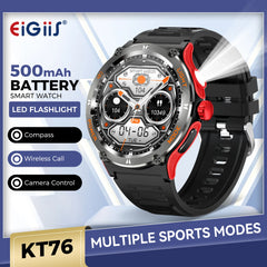 EIGIIS KT76 Smart Watch – 3ATM Waterproof Outdoor Fitness Tracker with Compass, Flashlight, Bluetooth Calling & Health Monitoring