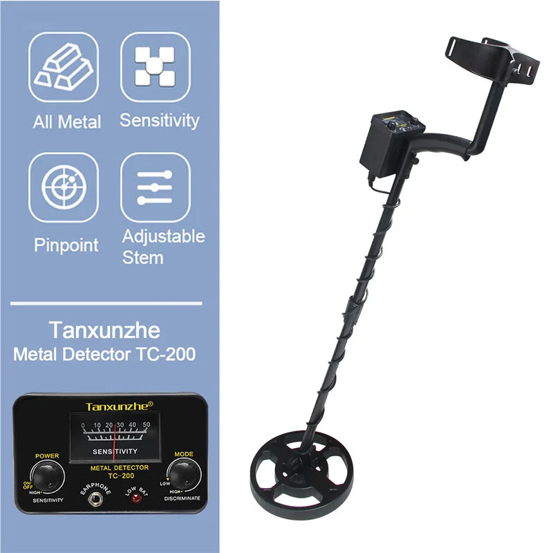 TC-200 Advanced Metal Detector – Adjustable Underground Gold & Metal Tracker with Waterproof Search Coil