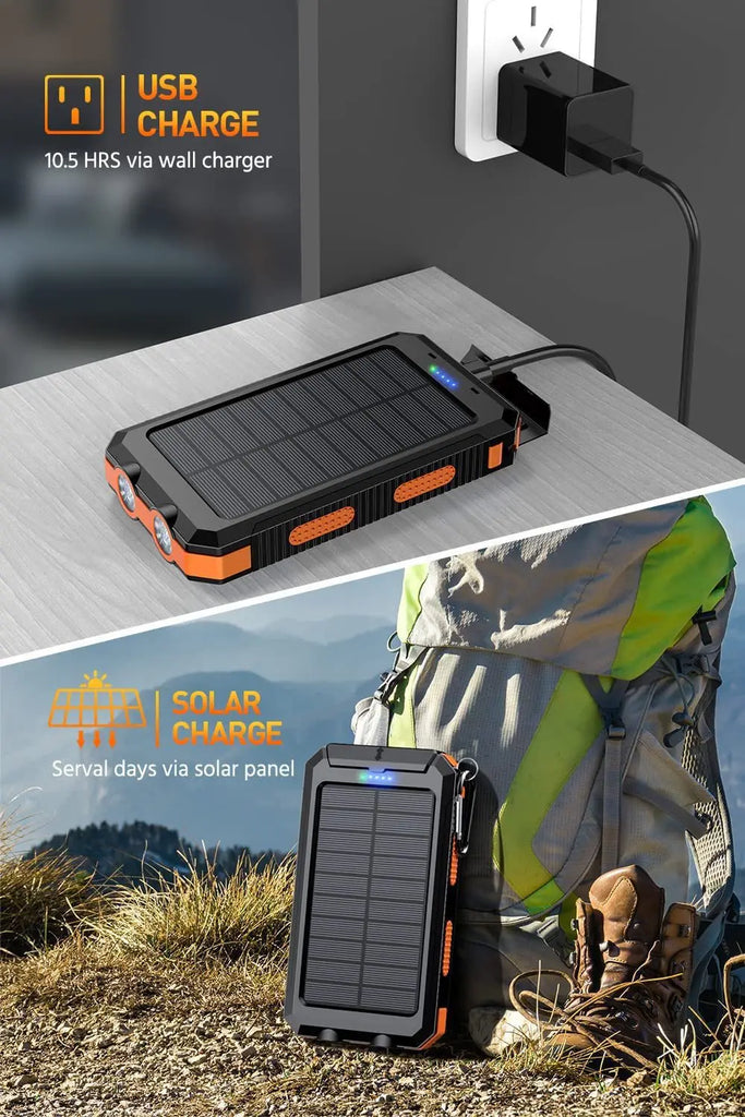 Solar Power Bank – Waterproof, Fast Charging, High-Capacity Powerbank with SOS & LED Light for Outdoor Survival