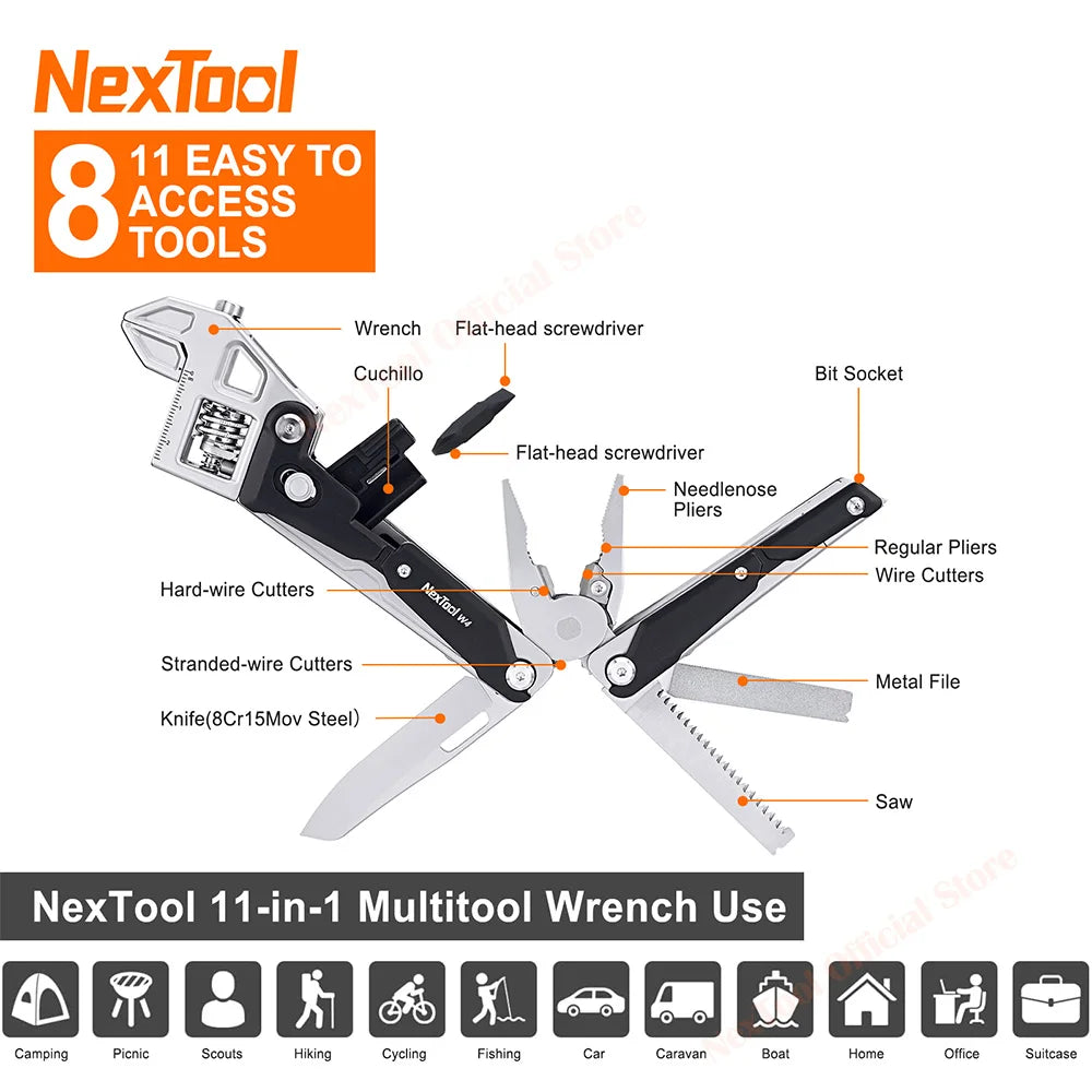 NexTool W4 11-in-1 Multi-Tool – Adjustable Wrench, Pliers, Knife & Saw | Compact Survival Hand Tool