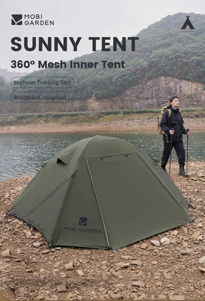 Mobi Garden 3–4 Person Waterproof Camping Tent – Double-Layer, UV & Rain Protection, Lightweight Trekking Shelter