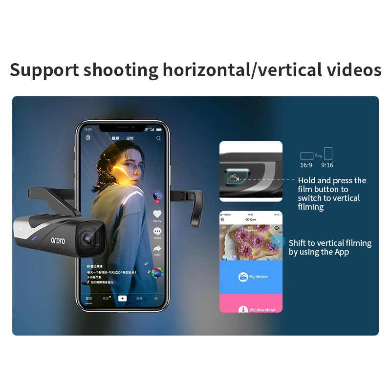 Ordro EP8 Head-Mounted 4K Action Camera – Hands-Free Vlogging, Filmmaking & Adventure Recording