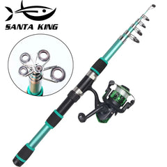 SantaKing Spinning Fishing Rod & Reel Combo – Telescopic Rods 1.8M / 2.1M / 2.4M with 5.2:1 3BB Reel, Max Drag 5kg