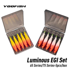 YOOFISH Luminous Horizontal Squid Jig (5pcs Set) – Premium Wood Shrimp Squid Hooks for Saltwater Fishing