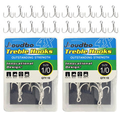 4X Strong High Carbon Steel Treble Hooks (20pcs / 2 Boxes) – Ultra Sharp Saltwater & Freshwater Fishing Hooks