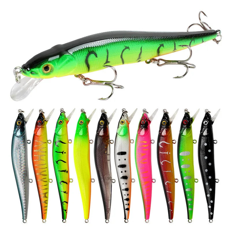 FFLYBG 11.5cm/14g Artificial Bionic Minnow Fishing Lure – Hard Bait with 3D Eyes, Treble Hooks & Realistic Swim Action (5/10 Pcs Set)