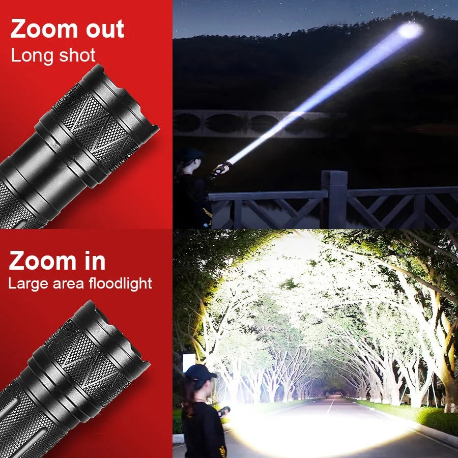 9000000LM Rechargeable Tactical LED Flashlight β 600W, Long-Range Beam, 12000mAh Power Bank, Waterproof & Zoomable